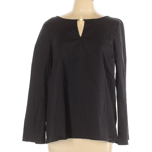 Ellen Tracy Tops - NWT Company Ellen Tracy Black Bell Sleeve Split-Neck Blouse Size L MSRP $69.50